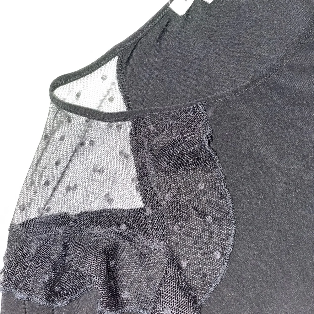Emma & Olive Elegant Black Sheer Sleeve Top - Picture 5 of 7
